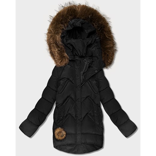 Puchowa zimowa kurtka damska z dużym kapturem czarna (KK60588) ze sklepu goodlookin.pl w kategorii Kurtki damskie - zdjęcie 187668990