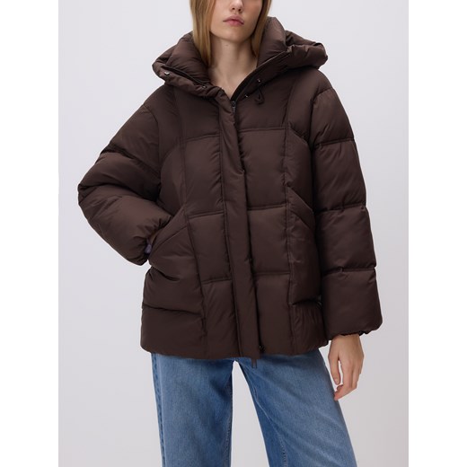 Reserved - Pikowana kurtka z kapturem - ciemnobrązowy Reserved S Reserved