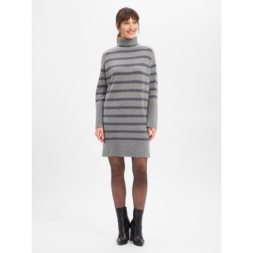 Marie Lund Damska sukienka z dzianiny z wełny merynosów Kobiety Wełna merino szary w paski ze sklepu vangraaf w kategorii Sukienki - zdjęcie 187670570