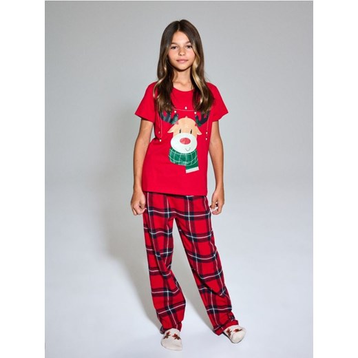 Sinsay - Piżama z flanelowymi spodniami w kratę - czerwony ze sklepu Sinsay w kategorii Piżamy dziecięce - zdjęcie 187674683