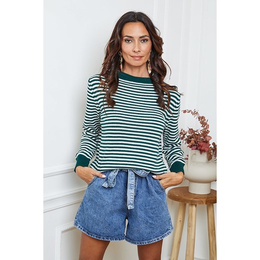 So Cachemire Sweter &quot;Dweg&quot; w kolorze zielono-białym So Cachemire S okazyjna cena Limango Polska