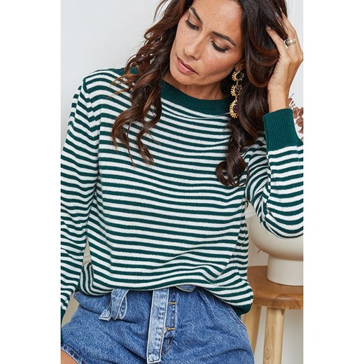 So Cachemire Sweter &quot;Dweg&quot; w kolorze zielono-białym So Cachemire S wyprzedaż Limango Polska