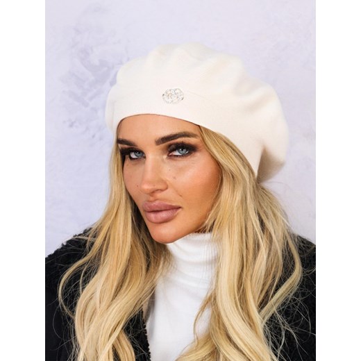 BERET DAMSKI Z BROSZKĄ- EKRI ze sklepu olika.com.pl w kategorii Czapki zimowe damskie - zdjęcie 187677551