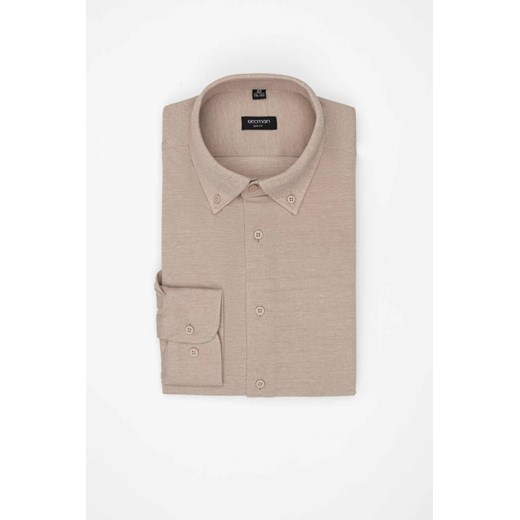 KOSZULA CORSINI 3314D DŁUGI RĘKAW SLIM FIT BEŻOWA Z BAWEŁNY ze sklepu Recman w kategorii Koszule męskie - zdjęcie 187677680