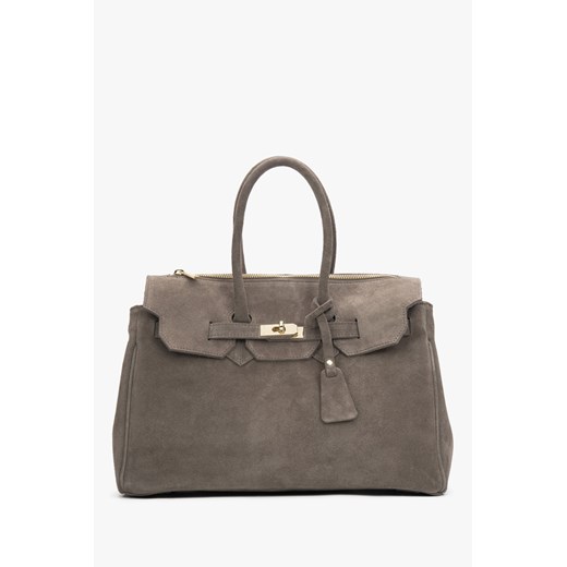 Estro: Ciemnoszara torebka damska typu kuferek z włoskiego weluru naturalnego Premium ze sklepu Estro w kategorii Kuferki - zdjęcie 187677843