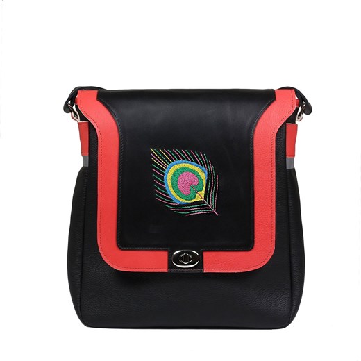 czarna torebka damska skórzana na ramię  Pawie Pióro ze sklepu Słoń Torbalski w kategorii Listonoszki - zdjęcie 187680022