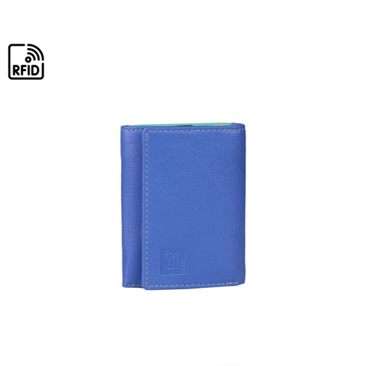 niebiesko-żółto-zielony mały portfel skórzany z wyciaganym etui na wi ze sklepu Słoń Torbalski w kategorii Portfele damskie - zdjęcie 187680030