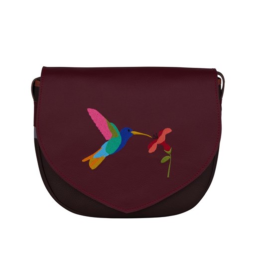 brązowo bordowa torebka damska skórzana z haftem  Birdy ze sklepu Słoń Torbalski w kategorii Listonoszki - zdjęcie 187680054