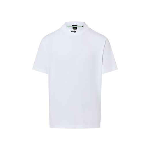 BOSS Green Koszulka męska - kołnierzyk typu tee Mężczyźni Bawełna biały jednolity ze sklepu vangraaf w kategorii T-shirty męskie - zdjęcie 187680192