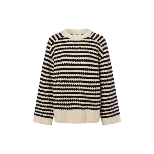 EDITED Damski sweter z dzianiny z zawartością wełny - Lennon Kobiety beżowy w paski ze sklepu vangraaf w kategorii Swetry damskie - zdjęcie 187680212
