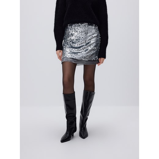 Reserved - Błyszcząca spódnica - srebrny ze sklepu Reserved w kategorii Spódnice - zdjęcie 187681674
