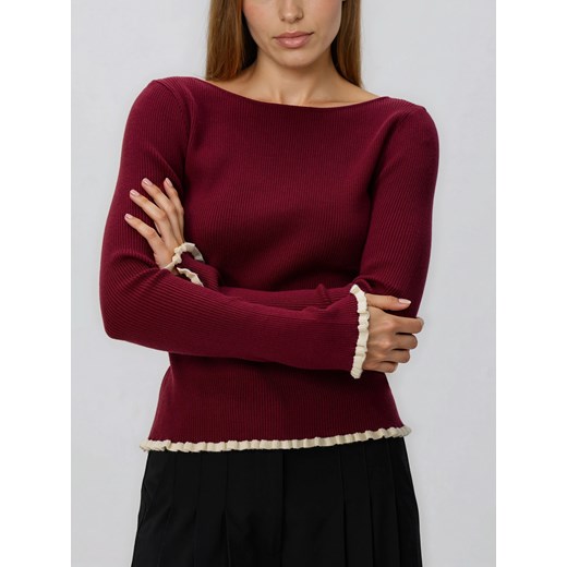 Reserved - Sweter z ozdobnym wykończeniem - bordowy ze sklepu Reserved w kategorii Swetry damskie - zdjęcie 187683820