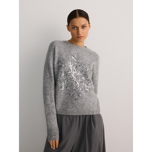 Reserved - Sweter z błyszczącą aplikacją - ciemnoszary Reserved S wyprzedaż Reserved