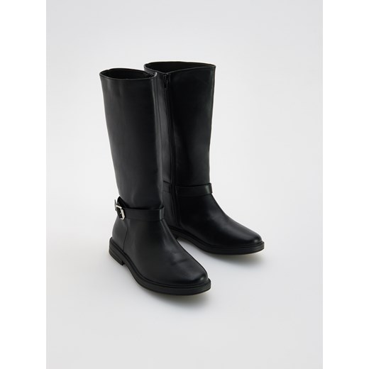 Reserved - Wysokie kozaki z imitacji skóry - czarny ze sklepu Reserved w kategorii Buty zimowe dziecięce - zdjęcie 187684571