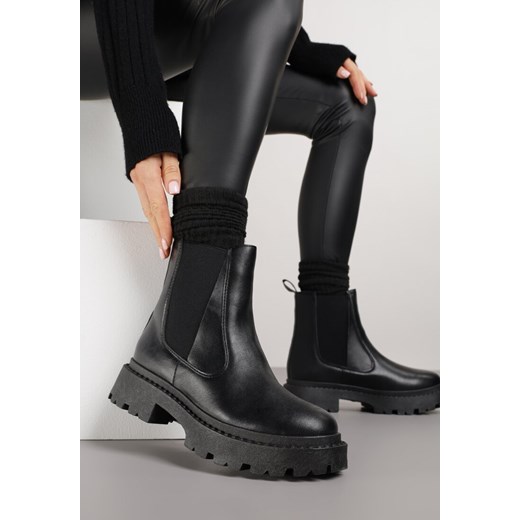 Czarne Botki Sztyblety na Platformie Oppore ze sklepu born2be.pl w kategorii Botki - zdjęcie 187684634