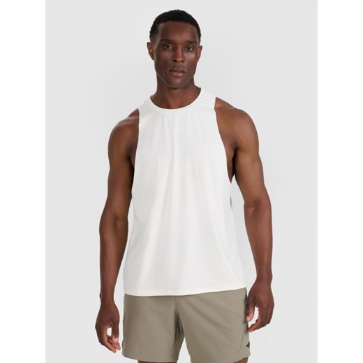 Męski tank top treninowy 4F 4FWAW25TFSLM554 - biały ze sklepu Sportstylestory.com w kategorii T-shirty męskie - zdjęcie 187686561