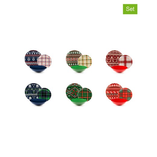 Trendy Kitchen by EXCÉLSA 18-częściowy zestaw talerzy &quot;Fall Winter&quot; w kolorze niebiesko-czerwonym ze sklepu Limango Polska w kategorii Naczynia - zdjęcie 187686913