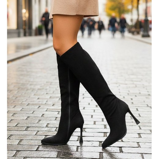 Czarne klasyczne kozaki na obcasie /D2-2 18565 G591/ ze sklepu Pantofelek24.pl w kategorii Kozaki damskie - zdjęcie 187687970