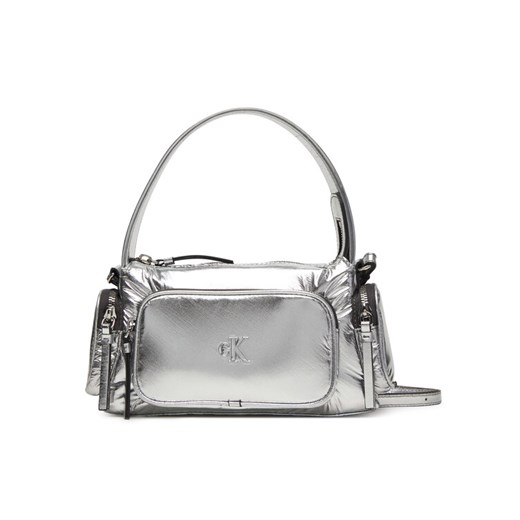 Torebka Calvin Klein Pocket Silver Nylon Small Bag LV04F3443G Srebrny ze sklepu eobuwie.pl w kategorii Listonoszki - zdjęcie 187689540