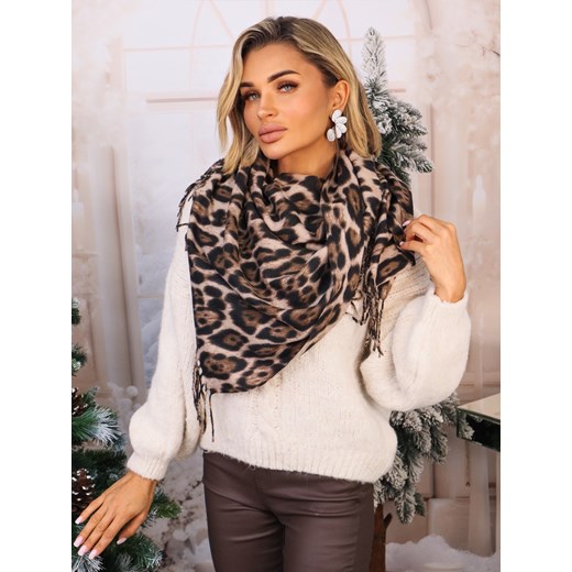 CHUSTA DZIANINOWA W PANTERKĘ- BEŻOWA ze sklepu olika.com.pl w kategorii Szaliki i chusty damskie - zdjęcie 187690104