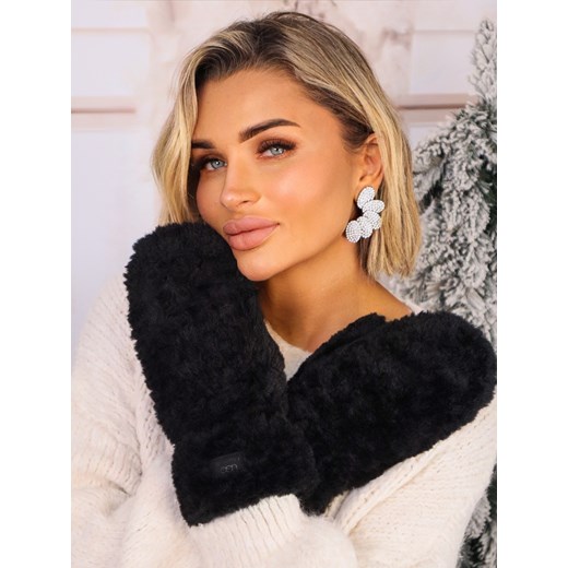 RĘKAWICZKI FUTRZANE NA JEDEN PALEC Z LOGIEM- CZARNE ze sklepu olika.com.pl w kategorii Rękawiczki damskie - zdjęcie 187690120