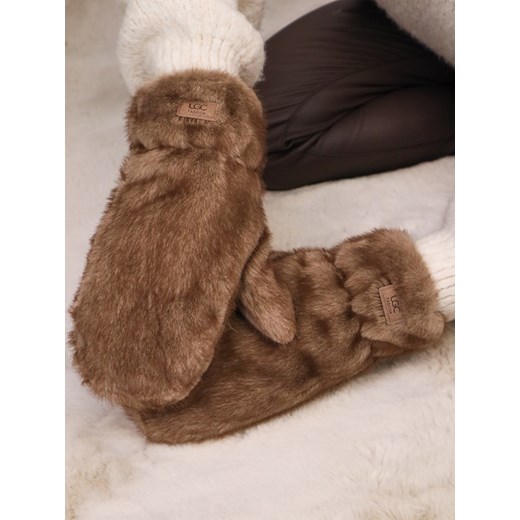 RĘKAWICZKI ZIMOWE FUTRZANE NA JEDEN PALEC Z LOGO- BRĄZOWE ze sklepu olika.com.pl w kategorii Rękawiczki damskie - zdjęcie 187690142