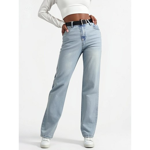 spodnie jeansowe dad fit z szerokimi nogawkami hello miss - jasno niebieski jeans ze sklepu STYLOWO w kategorii Jeansy damskie - zdjęcie 187691713