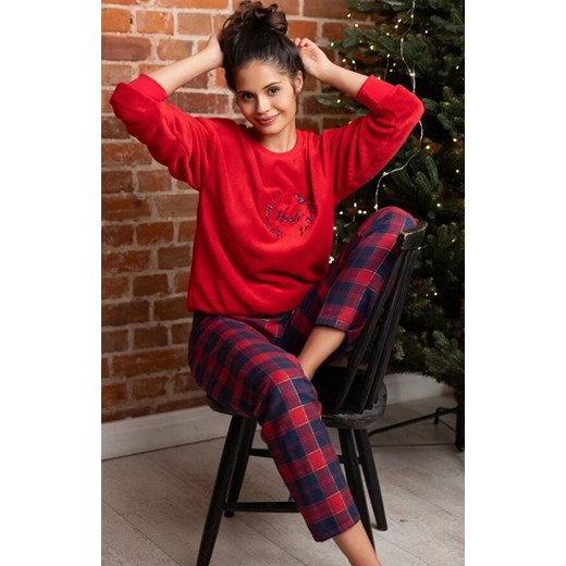 Dwuczęściowa polarowa piżama damska flanelowe spodnie Cordelia, Kolor czerwono-granatowy, Rozmiar S, SENSIS ze sklepu Primodo w kategorii Piżamy damskie - zdjęcie 187693390