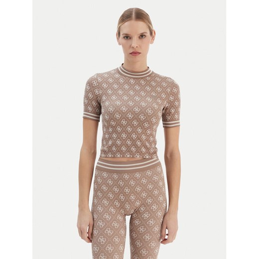 Guess T-Shirt V5BP07 K2000 Brązowy Slim Fit ze sklepu MODIVO w kategorii Bluzki damskie - zdjęcie 187694692