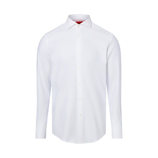 HUGO Koszula męska łatwa w prasowaniu Mężczyźni Slim Fit Bawełna biały jednolity kołnierzyk włoski ze sklepu vangraaf w kategorii Koszule męskie - zdjęcie 187695113