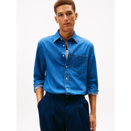 Tommy Hilfiger Męska koszula casual Mężczyźni Regular Fit Bawełna medium stone jednolity ze sklepu vangraaf w kategorii Koszule męskie - zdjęcie 187695182