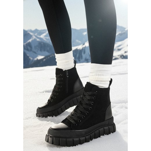 Czarne Sznurowane Botki na Platformie Novita ze sklepu born2be.pl w kategorii Botki - zdjęcie 187695570