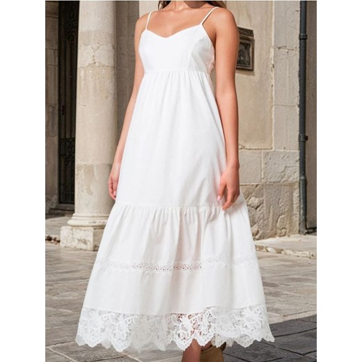 Sinsay - Sukienka midi z koronkowym wykończeniem - biały ze sklepu Sinsay w kategorii Sukienki - zdjęcie 187696163