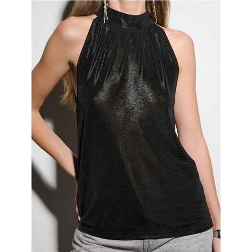 Sinsay - Gładki top z dekoltem halter - czarny Sinsay L Sinsay