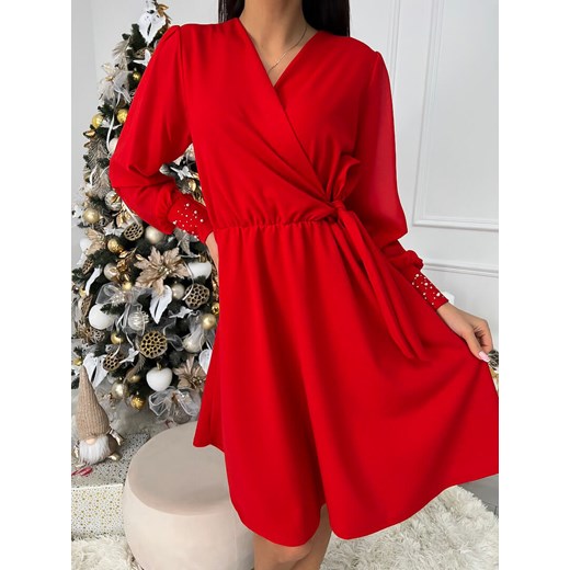 Czerwona Sukienka z Wiązaniem ze sklepu ModnaKiecka.pl w kategorii Sukienki - zdjęcie 187696422