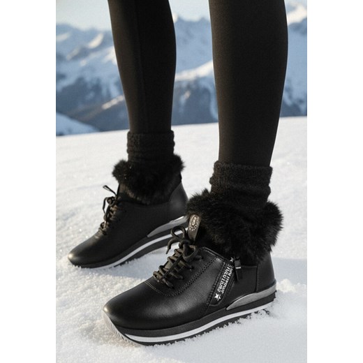 Czarne Botki Sneakersy na Grubej Podeszwie z Futerkiem Biqilee ze sklepu born2be.pl w kategorii Buty sportowe damskie - zdjęcie 187696533