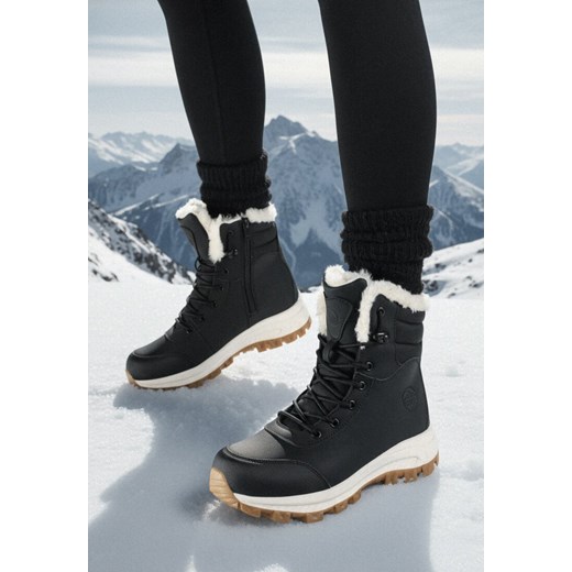 Czarne Botki Śniegowce w Trekkingowym Stylu na Grubej Podeszwie Elorene ze sklepu born2be.pl w kategorii Workery damskie - zdjęcie 187696552