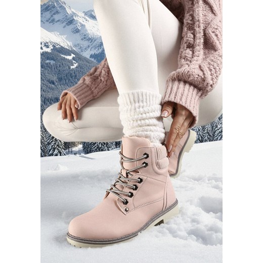 Różowe Płaskie Klasyczne Traperki ze Sznurowaniem Lobanne ze sklepu born2be.pl w kategorii Workery damskie - zdjęcie 187696573