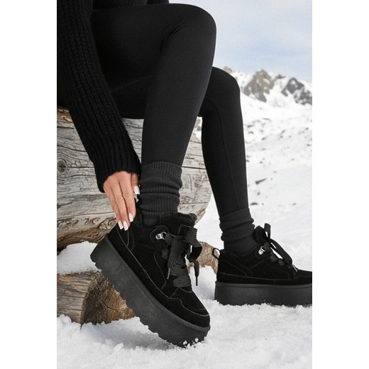 Czarne Sneakersy Vices w Stylu Śniegowców na Platformie z Ozdobnym Futerkiem Nalirea ze sklepu born2be.pl w kategorii Buty sportowe damskie - zdjęcie 187696582
