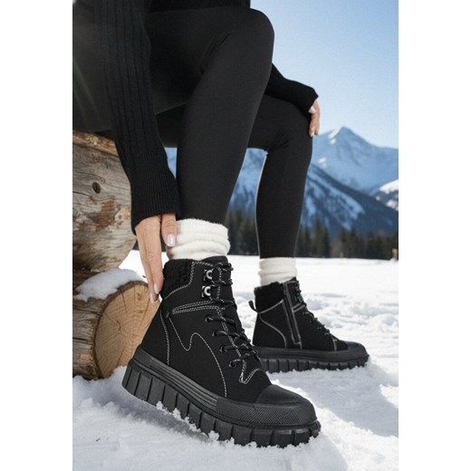 Czarne Botki Typu Trapery Vices na Grubej Tłoczonej Podeszwie Anerrive ze sklepu born2be.pl w kategorii Botki - zdjęcie 187696604