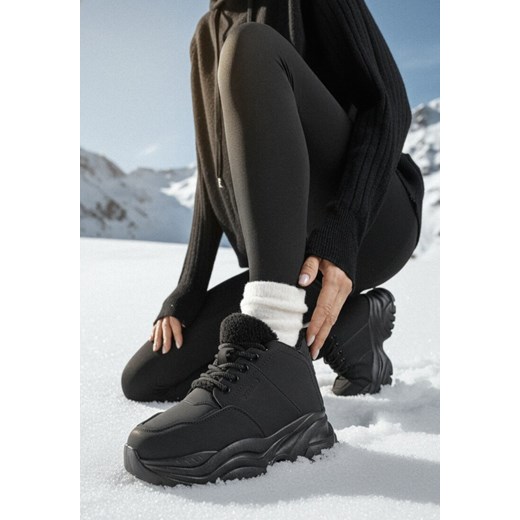 Czarne Traperki Sneakersy Vices na Grubej Tłoczonej Platformie Typu Traperki Narrise ze sklepu born2be.pl w kategorii Workery damskie - zdjęcie 187696611