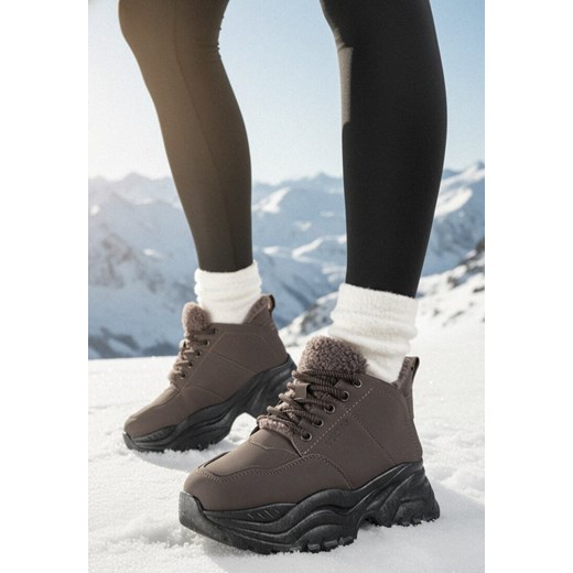 Brązowe Traperki Sneakersy Vices na Grubej Tłoczonej Platformie Typu Traperki Narrise ze sklepu born2be.pl w kategorii Workery damskie - zdjęcie 187696612