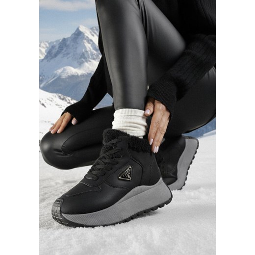 Czarne Sneakersy Śniegowce Vices na Grubej Podeszwie z Trójkątną Ozdobą Filritisa ze sklepu born2be.pl w kategorii Buty sportowe damskie - zdjęcie 187696620