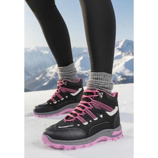 Czarno-Fuksjowe Sznurowane Buty Trekkingowe Traperki Vices na Grubej Podeszwie Afertie ze sklepu born2be.pl w kategorii Workery damskie - zdjęcie 187696681