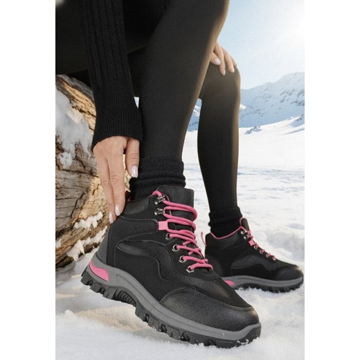 Czarno-Fuksjowe Buty Tekkingowe Trapery Vices z Geometrycznym Wzorem Anerisse ze sklepu born2be.pl w kategorii Workery damskie - zdjęcie 187696683