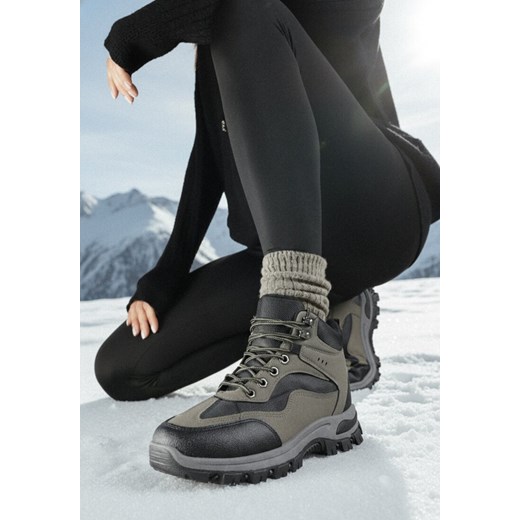 Czarno-Zielone Buty Trekkingowe Trapery Vices z Geometrycznym Wzorem Anerisse ze sklepu born2be.pl w kategorii Workery damskie - zdjęcie 187696684