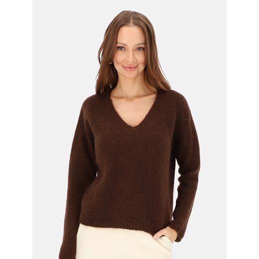 Brązowy sweter z włoskiej dzianiny z moherem L’AF Nelli ze sklepu Eye For Fashion w kategorii Swetry damskie - zdjęcie 187698761