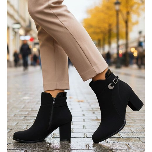 Eleganckie botki zimowe na obcasie czarne /C7-3 18571 W422/ ze sklepu Pantofelek24.pl w kategorii Botki - zdjęcie 187699560