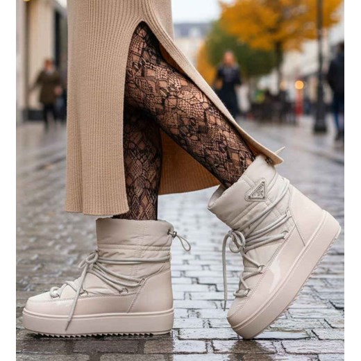 Ocieplane śniegowce damskie Beżowe /F7-2 18570 W343/ ze sklepu Pantofelek24.pl w kategorii Śniegowce damskie - zdjęcie 187699561