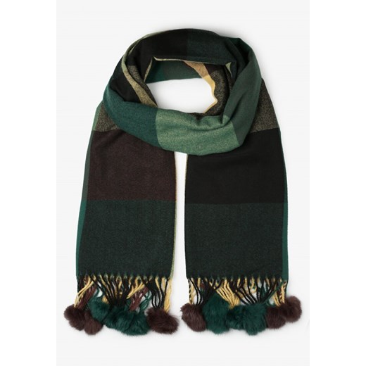 Zielony Szalik w Szeroką Kratę z Pomponami Voso ze sklepu renee.pl w kategorii Szaliki i chusty damskie - zdjęcie 187700010